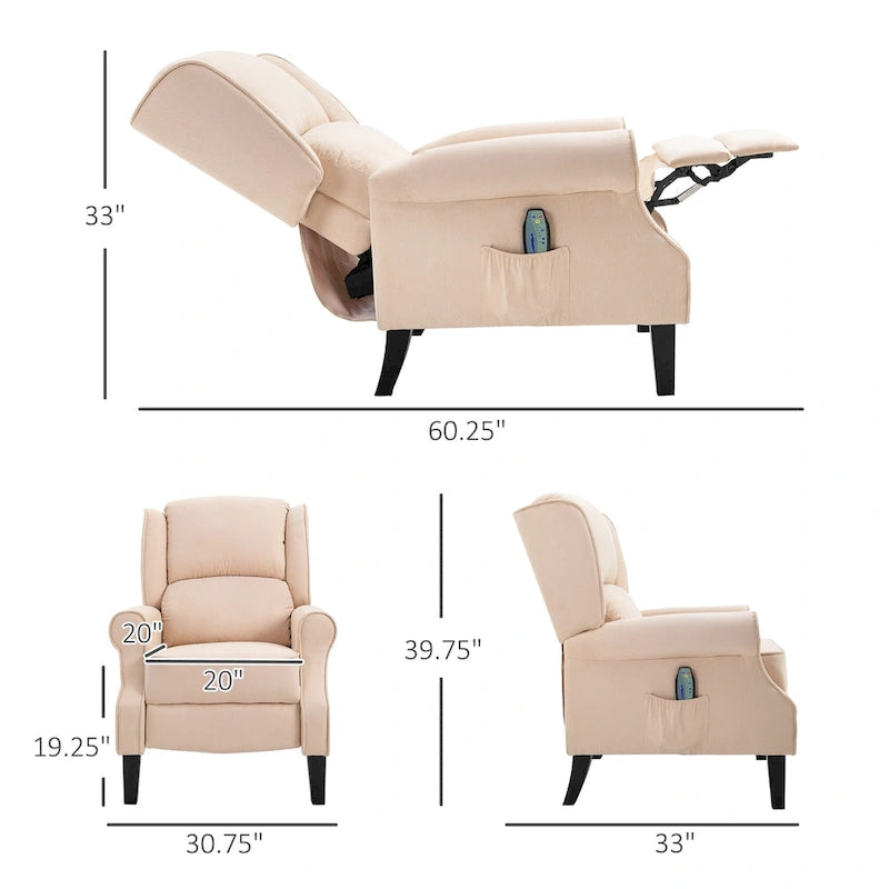 Fauteuil de relaxation massant et chauffant avec support lombaire et télécommande