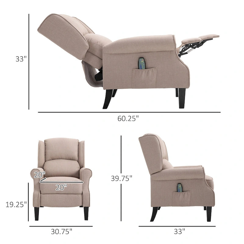 Fauteuil de relaxation massant et chauffant avec support lombaire et télécommande