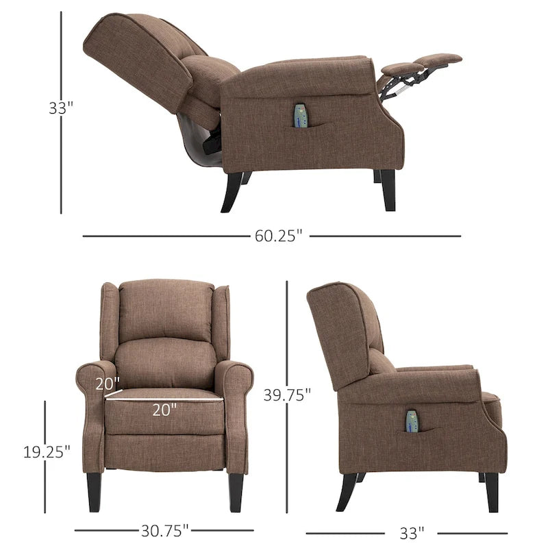 Fauteuil de relaxation massant et chauffant avec support lombaire et télécommande