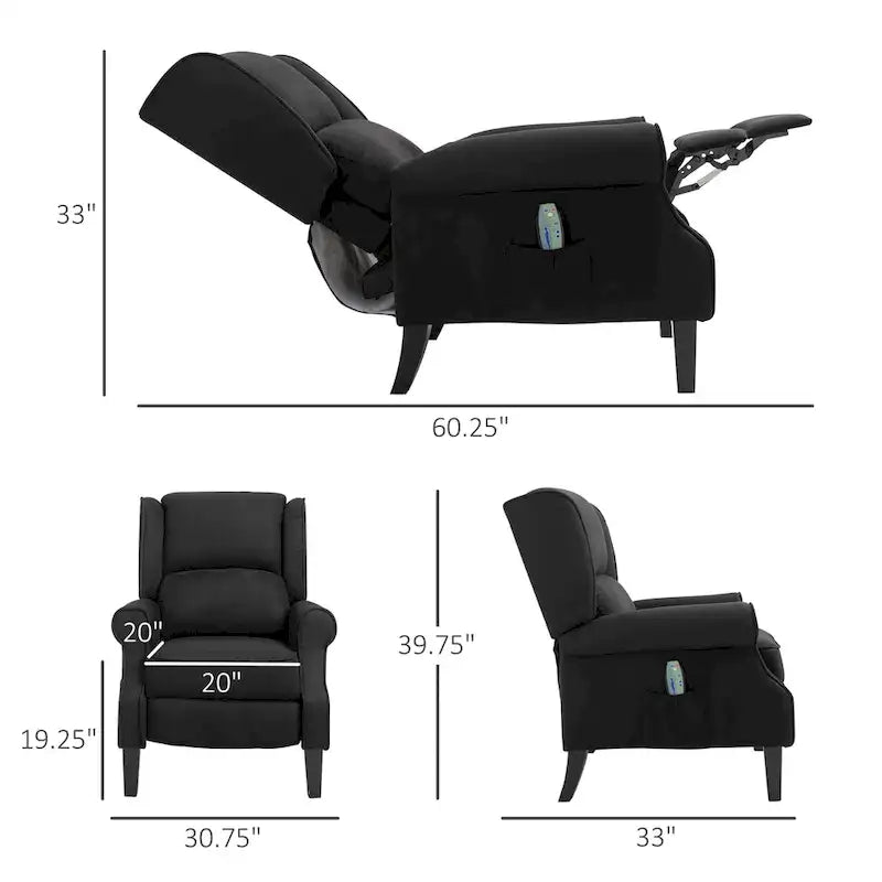 Fauteuil de relaxation massant et chauffant avec support lombaire et télécommande