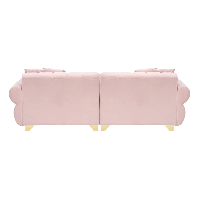 Canapé 3 places en velours avec capitonnage cannelé, coussins à ressorts et pieds en métal doré