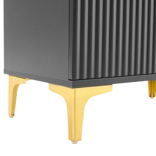 Meuble d'entrée 4-en-1 avec banc capitonné, 8 crochets dorés et portes d'armoire cannelées
