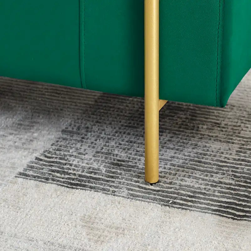 Banc de rangement rembourré en lin avec accoudoirs cylindriques et pieds en métal doré