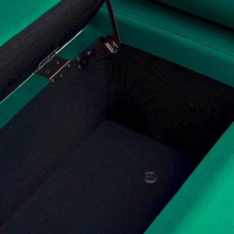 Banc de rangement rembourré en lin avec accoudoirs cylindriques et pieds en métal doré