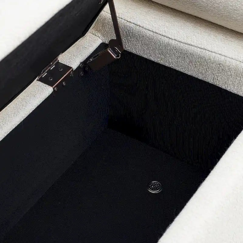 Banc de rangement rembourré en lin avec accoudoirs cylindriques et pieds en métal doré