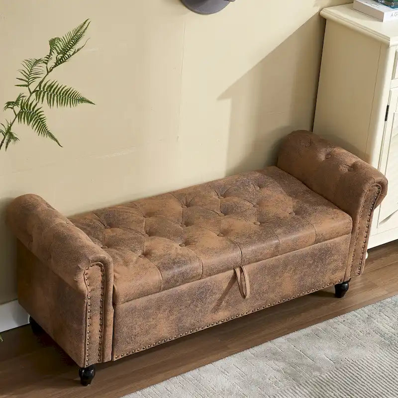 Banc Ottoman de Rangement Rembourré 55 Pouces | Capitonné | Capacité 125 kg | Salon et Chambre à Coucher