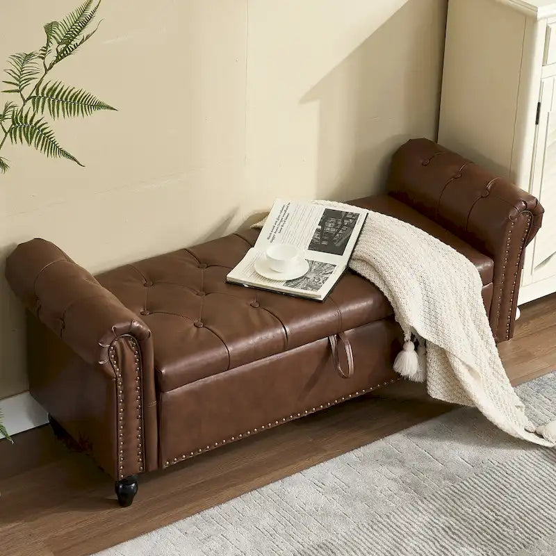 Banc Ottoman de Rangement Rembourré 55 Pouces | Capitonné | Capacité 125 kg | Salon et Chambre à Coucher