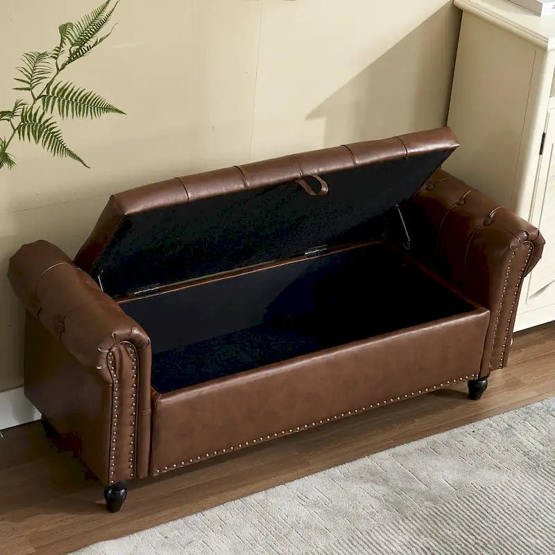 Banc Ottoman de Rangement Rembourré 55 Pouces | Capitonné | Capacité 125 kg | Salon et Chambre à Coucher