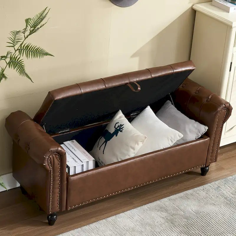 Banc Ottoman de Rangement Rembourré 55 Pouces | Capitonné | Capacité 125 kg | Salon et Chambre à Coucher