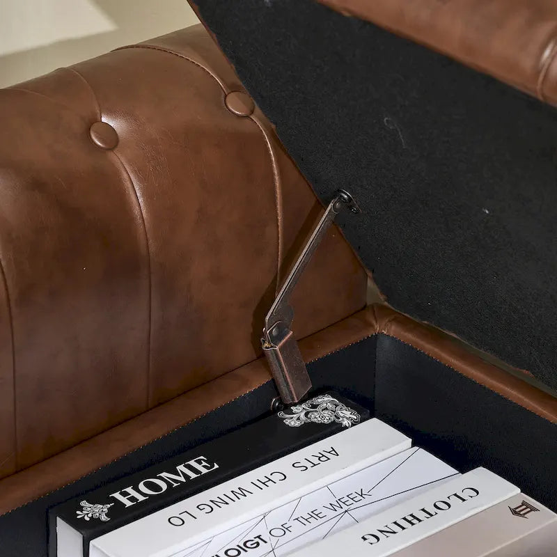Banc Ottoman de Rangement Rembourré 55 Pouces | Capitonné | Capacité 125 kg | Salon et Chambre à Coucher