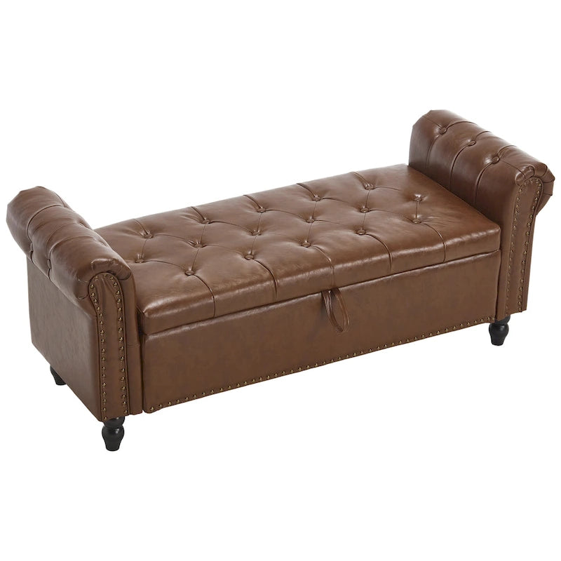 Banc Ottoman de Rangement Rembourré 55 Pouces | Capitonné | Capacité 125 kg | Salon et Chambre à Coucher