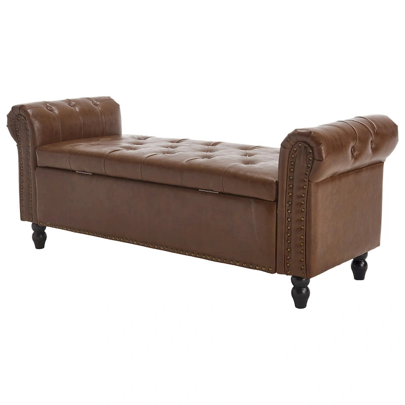 Banc Ottoman de Rangement Rembourré 55 Pouces | Capitonné | Capacité 125 kg | Salon et Chambre à Coucher