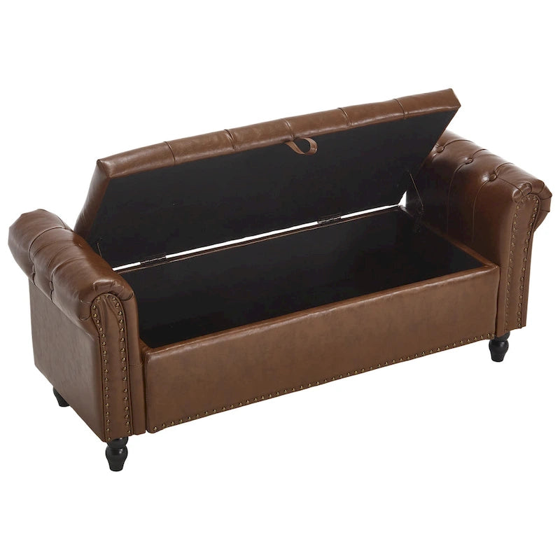 Banc Ottoman de Rangement Rembourré 55 Pouces | Capitonné | Capacité 125 kg | Salon et Chambre à Coucher