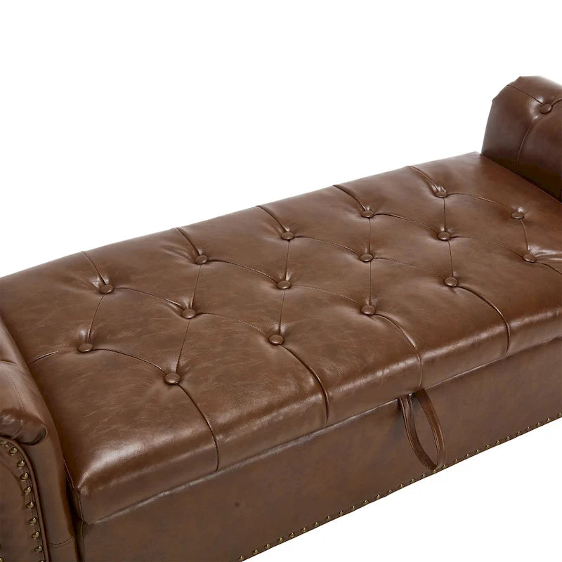 Banc Ottoman de Rangement Rembourré 55 Pouces | Capitonné | Capacité 125 kg | Salon et Chambre à Coucher