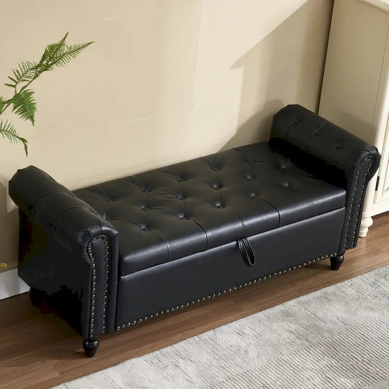 Banc Ottoman de Rangement Rembourré 55 Pouces | Capitonné | Capacité 125 kg | Salon et Chambre à Coucher