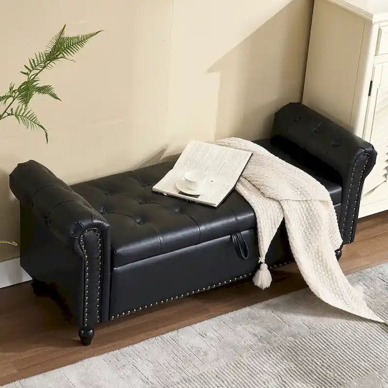 Banc Ottoman de Rangement Rembourré 55 Pouces | Capitonné | Capacité 125 kg | Salon et Chambre à Coucher