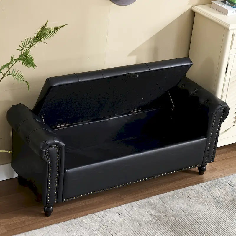 Banc Ottoman de Rangement Rembourré 55 Pouces | Capitonné | Capacité 125 kg | Salon et Chambre à Coucher