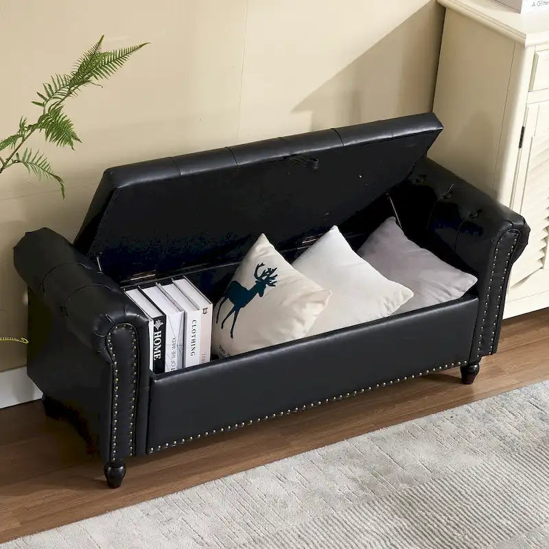 Banc Ottoman de Rangement Rembourré 55 Pouces | Capitonné | Capacité 125 kg | Salon et Chambre à Coucher