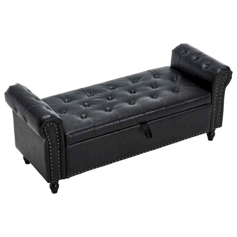 Banc Ottoman de Rangement Rembourré 55 Pouces | Capitonné | Capacité 125 kg | Salon et Chambre à Coucher
