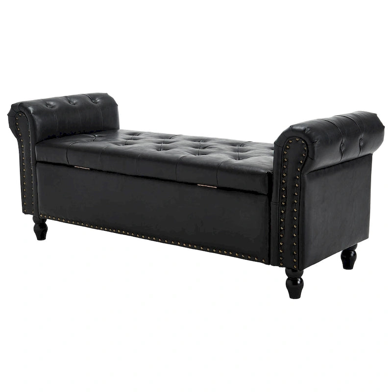 Banc Ottoman de Rangement Rembourré 55 Pouces | Capitonné | Capacité 125 kg | Salon et Chambre à Coucher