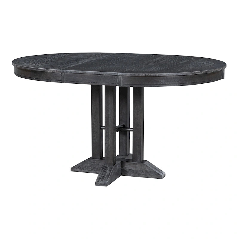 Table à manger ronde extensible avec plateau en placage de chêne et piètement en bois massif