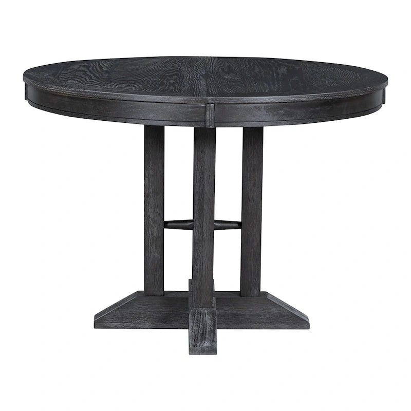 Table à manger ronde extensible avec plateau en placage de chêne et piètement en bois massif