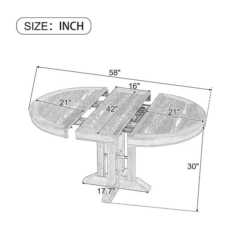 Table à manger ronde extensible avec plateau en placage de chêne et piètement en bois massif