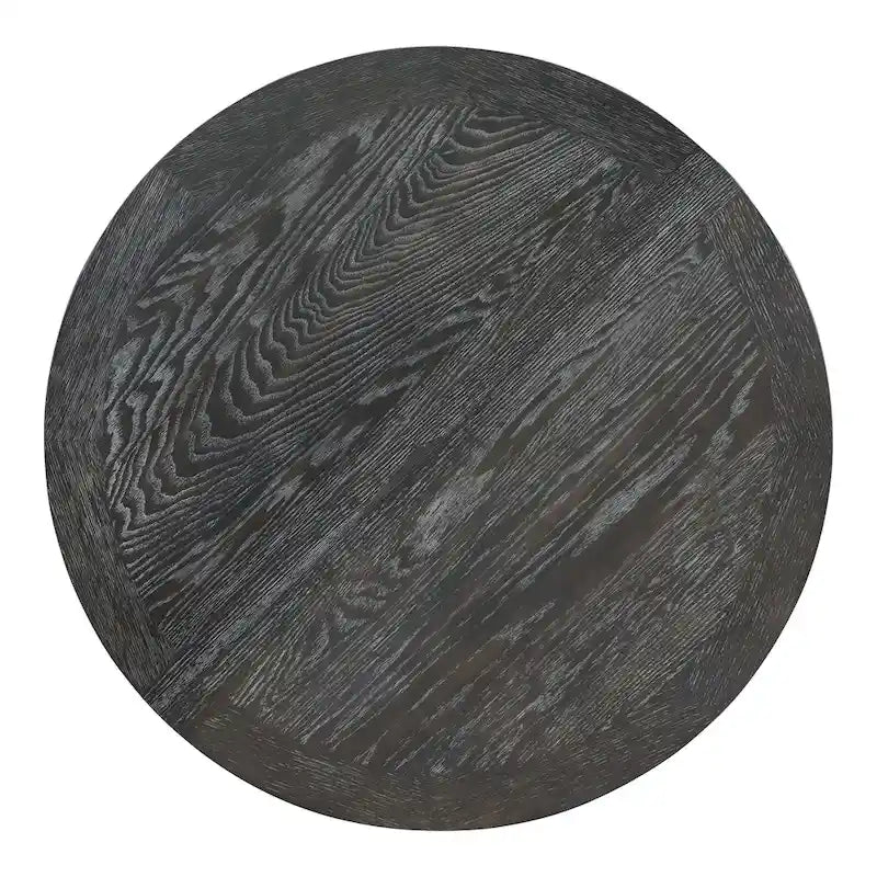 Table à manger ronde extensible avec plateau en placage de chêne et piètement en bois massif