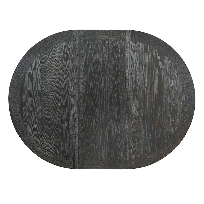 Table à manger ronde extensible avec plateau en placage de chêne et piètement en bois massif