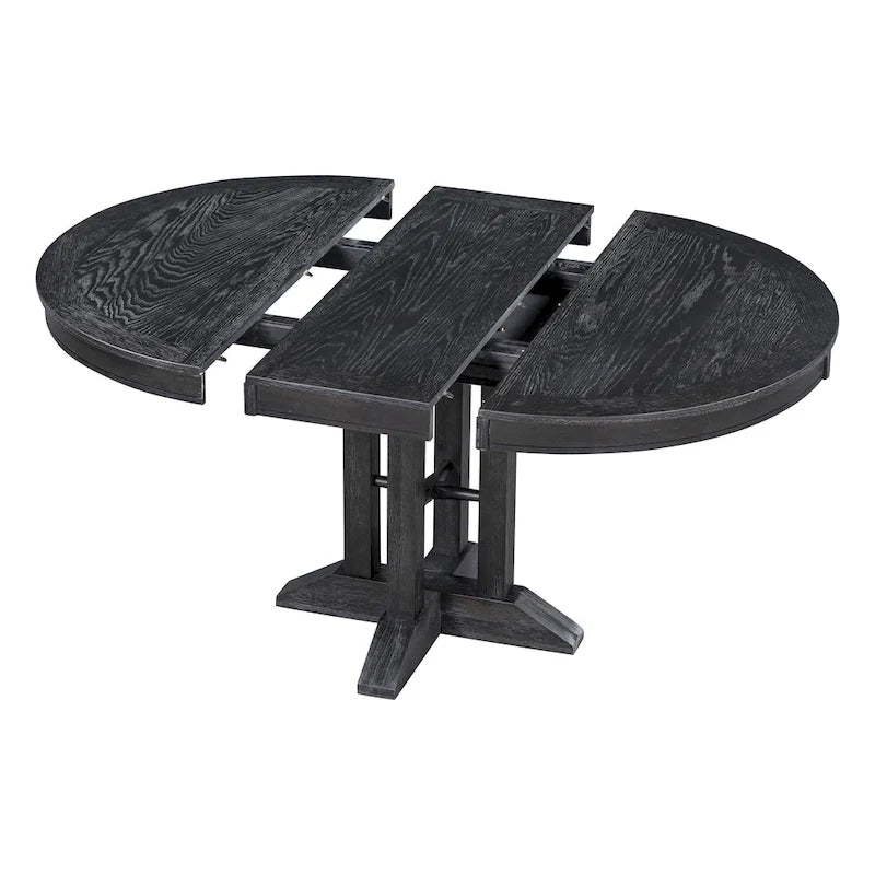 Table à manger ronde extensible avec plateau en placage de chêne et piètement en bois massif