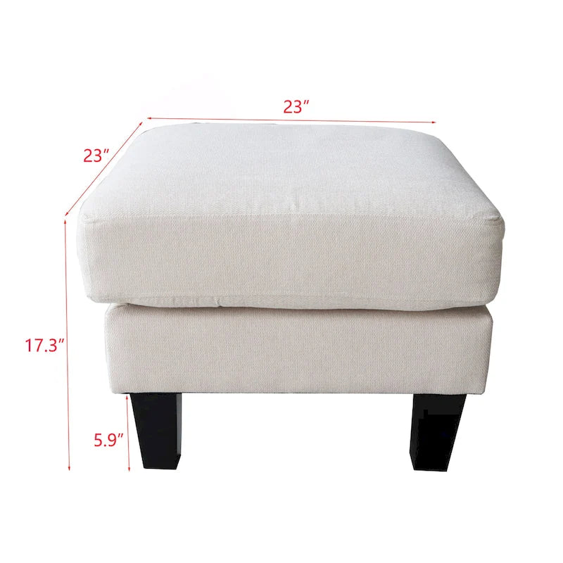 Ottoman rembourré en tissu | Repose-pieds moelleux | Gris foncé et beige | Salon et chambre à coucher