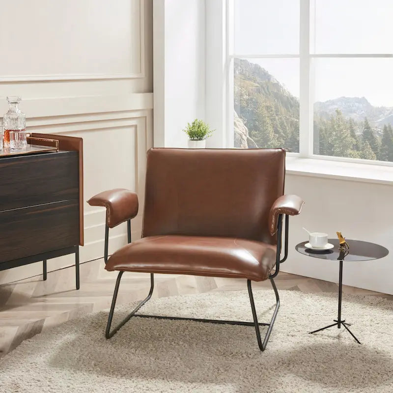 Fauteuil d'appoint en similicuir avec accoudoirs rembourrés