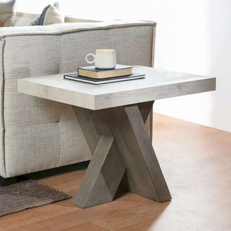 Table d'appoint en bois recyclé avec plateau en stratifié effet béton