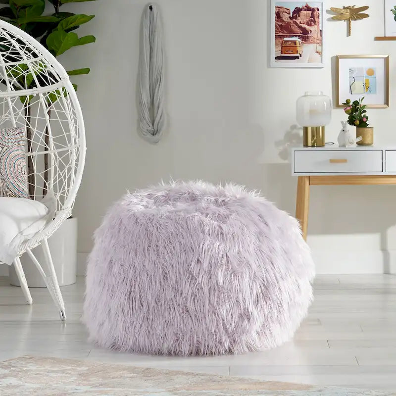 Pouf en fausse fourrure Modern Glam avec housse amovible et rembourrage en mousse haute densité
