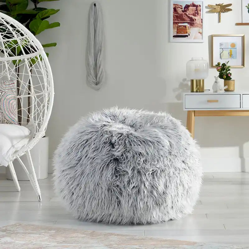 Pouf en fausse fourrure Modern Glam avec housse amovible et rembourrage en mousse haute densité