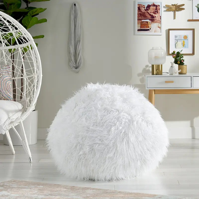 Pouf en fausse fourrure Modern Glam avec housse amovible et rembourrage en mousse haute densité