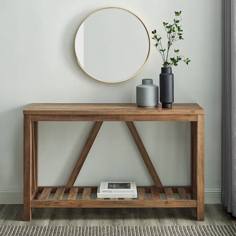 Console en A avec étagère à lattes | Table d'entrée rustique style ferme