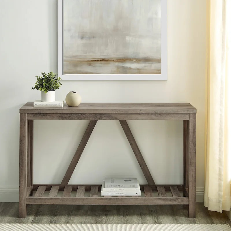 Console en A avec étagère à lattes | Table d'entrée rustique style ferme