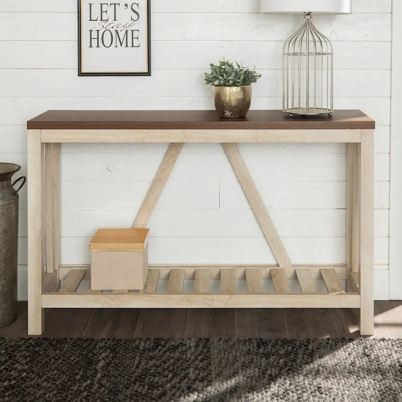 Console en A avec étagère à lattes | Table d'entrée rustique style ferme