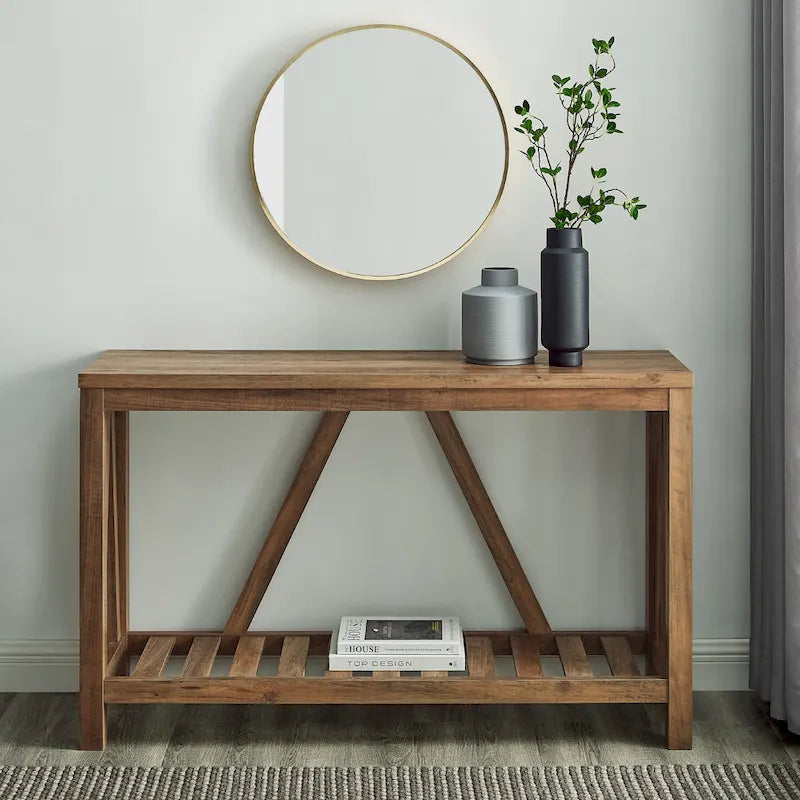 Console en A avec étagère à lattes | Table d'entrée rustique style ferme