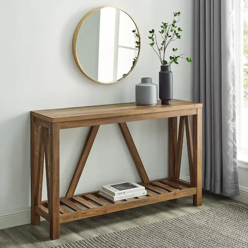Console en A avec étagère à lattes | Table d'entrée rustique style ferme