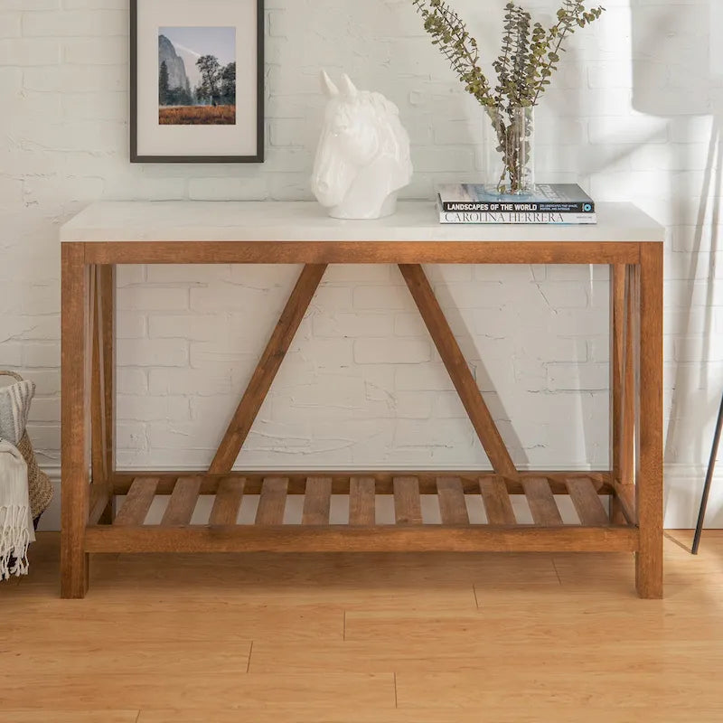Console en A avec étagère à lattes | Table d'entrée rustique style ferme