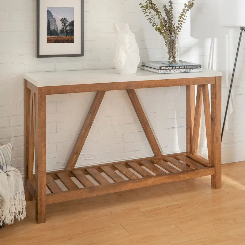 Console en A avec étagère à lattes | Table d'entrée rustique style ferme