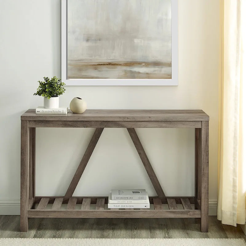Console en A avec étagère à lattes | Table d'entrée rustique style ferme