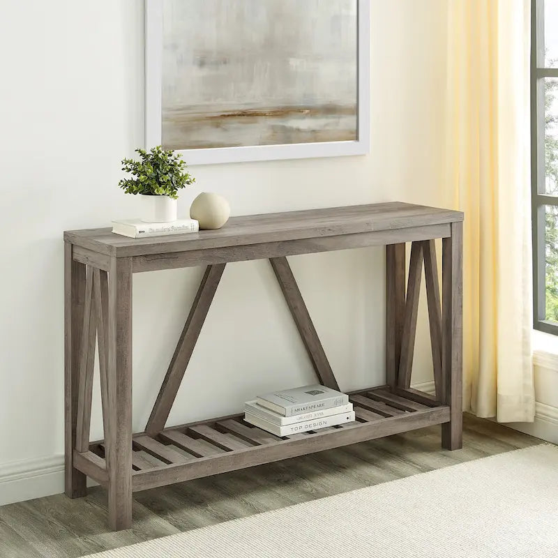Console en A avec étagère à lattes | Table d'entrée rustique style ferme