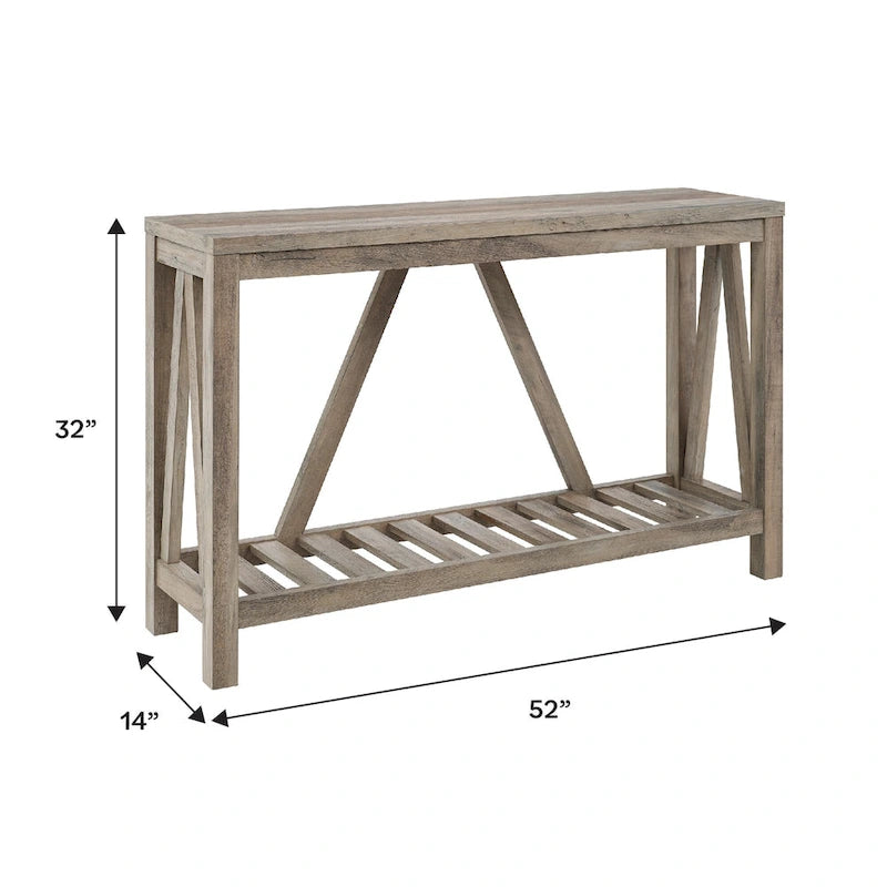 Console en A avec étagère à lattes | Table d'entrée rustique style ferme