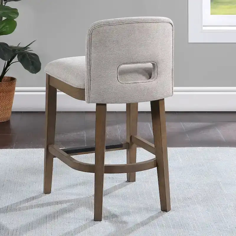 Tabouret de comptoir mi-siècle moderne en bois massif avec dossier incurvé ajouré et assise rembourrée