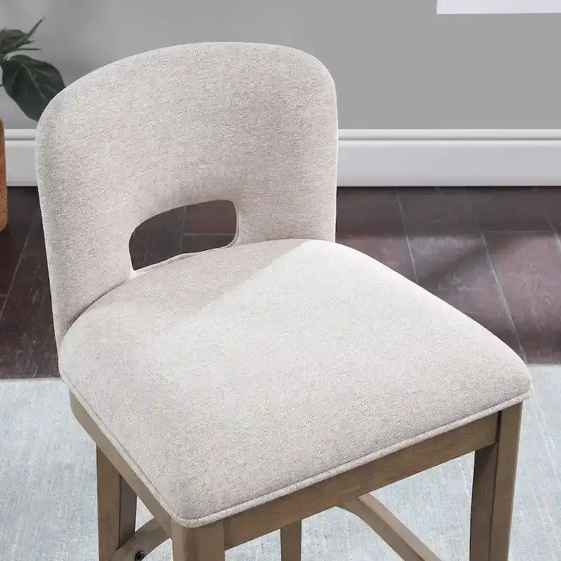 Tabouret de comptoir mi-siècle moderne en bois massif avec dossier incurvé ajouré et assise rembourrée