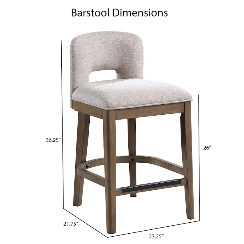 Tabouret de comptoir mi-siècle moderne en bois massif avec dossier incurvé ajouré et assise rembourrée