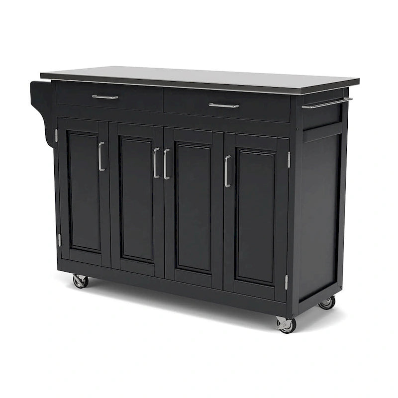 Desserte de cuisine mobile avec plateau en acier inoxydable et armoire de rangement